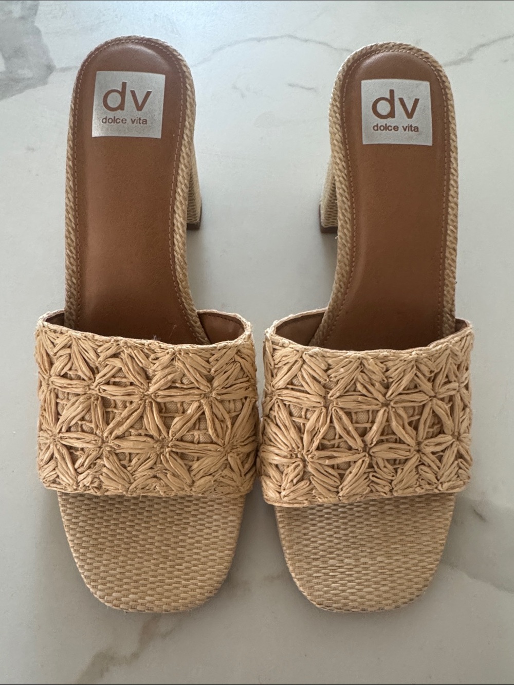 Dolce Vita Natural Woven Raffia Slide Mules